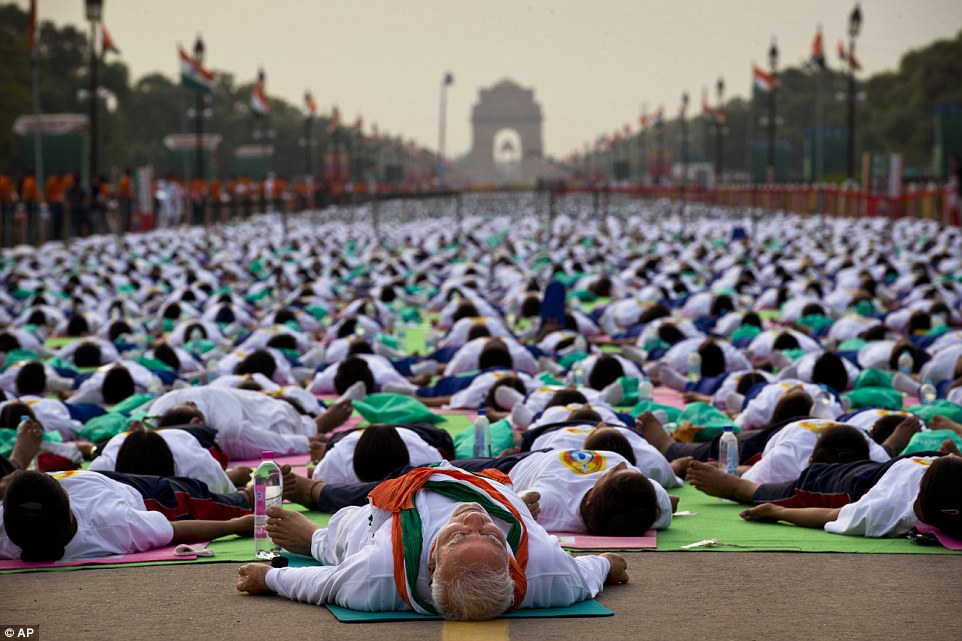The first International Day of Yoga was celebrated around the world on Jun 21, 2015. Pictured front and centre is Indian Prime Minister Narendra Modi