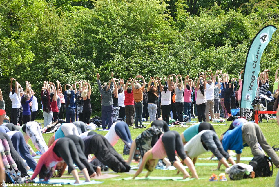 Hundreds of people gathered today in London's Alexandra Palace for the UN international Day of Yoga